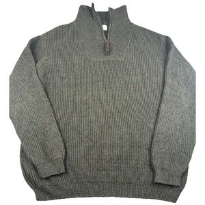Eddie Bauer Mens LRG Olive Green Rib Knit 1/4 Zip Sweater USA Made Cotton Blend